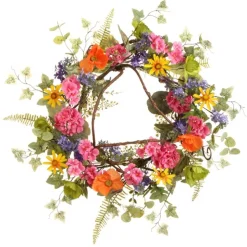 24" Mixed Geranium Poppy Wreath