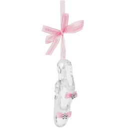Acrylic Pink Ballet Shoes With Pink Bow And Jewel Ornament, D1345